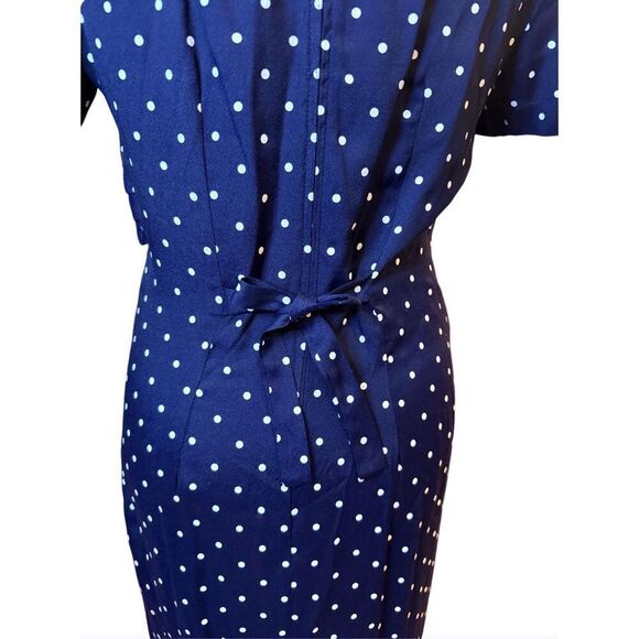 Casual Corner Vtg 1990’s Navy Blue White Polka Dot Dress Set Waist Sz. 11/12 - Picture 7 of 9